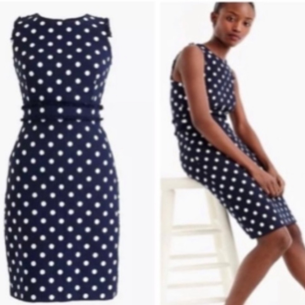 J. Crew Navy Blue Tweed Polka Dot Judy Shift Dress